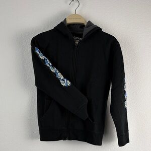Hanes Black Hoodie with Blue Floral Accents